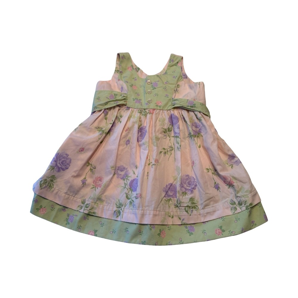 Hartstrings Baby Girls Floral Cotton Dress Pink Purple Green 18M Vintage